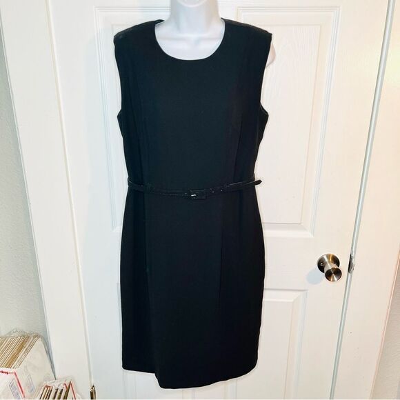 Peck & Peck LBD Sheath Mini Dress Sleeveless Design Crew Neck Belted Black 8 - Picture 5 of 11